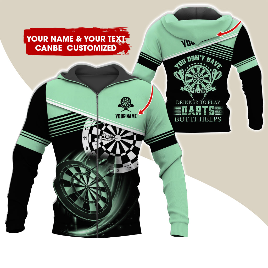 Customized Name & Text Darts Premium Zip Hoodie, Personalized You Don't Have Darts Zip Hoodie For Men & Women - Gift For Darts Lovers, Darts Players