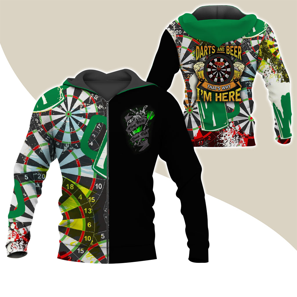 Darts Premium Zip Hoodie, Darts & Beer That’s Why I’m Here Zip Hoodie For Men & Women - Gift For Darts Lovers, Darts Players