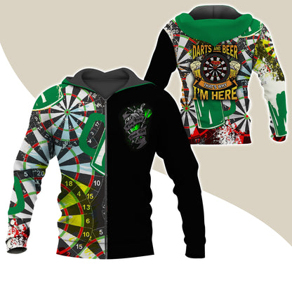 Darts Premium Zip Hoodie, Darts & Beer That’s Why I’m Here Zip Hoodie For Men & Women - Gift For Darts Lovers, Darts Players