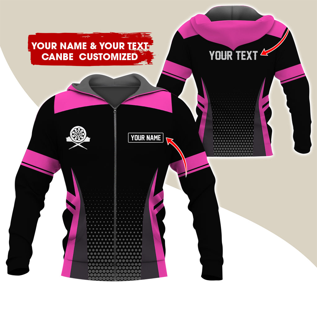 Custom Name & Text Darts Premium Zip Hoodie, Personalized Name Darts Uniforms Zip Hoodie For Men & Women - Gift For Darts Lovers, Darts Players