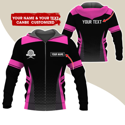 Custom Name & Text Darts Premium Zip Hoodie, Personalized Name Darts Uniforms Zip Hoodie For Men & Women - Gift For Darts Lovers, Darts Players