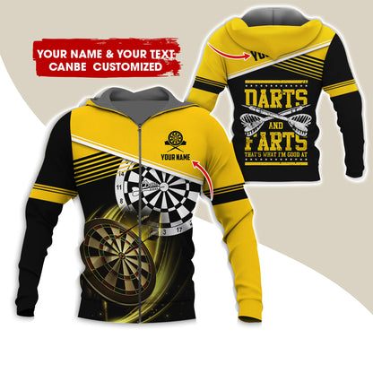 Personalized Name & Text Darts Premium Zip Hoodie, Custom Name Darts And Farts Zip Hoodie For Men & Women - Gift For Darts Lovers, Darts Players