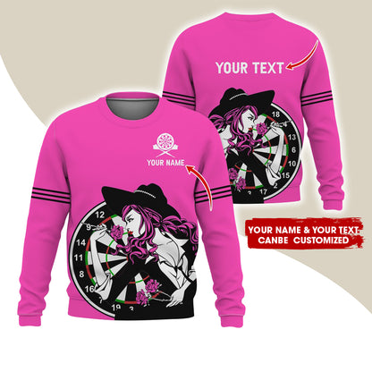 Customized Name & Text Darts Sweatshirt, Personalized Name Sexy Girl Plays Darts Sweatshirt For Men & Women - Gift For Darts Lovers, Darts Players