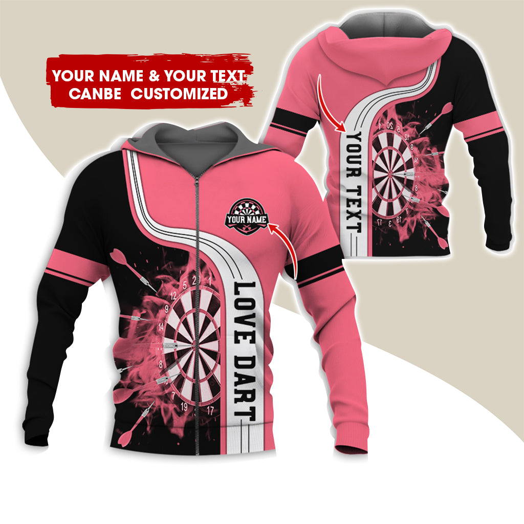 Custom Name & Text Darts Premium Zip Hoodie, Personalized Name Love Dart Zip Hoodie For Men & Women - Gift For Darts Lovers, Darts Players