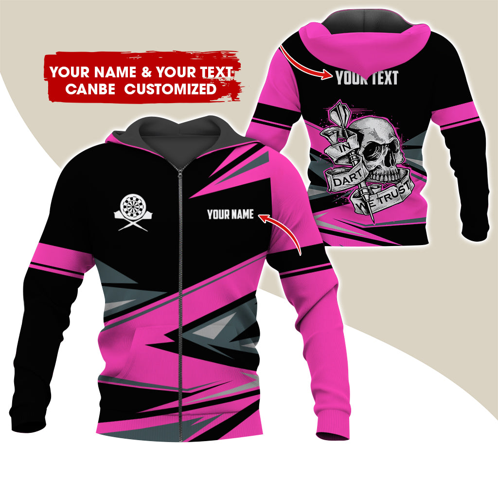 Personalized Name & Text Darts Premium Zip Hoodie, Customized Name Skull In Darts Zip Hoodie For Men & Women - Gift For Darts Lovers, Darts Players