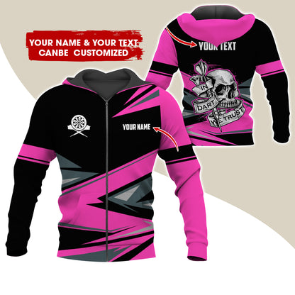 Personalized Name & Text Darts Premium Zip Hoodie, Customized Name Skull In Darts Zip Hoodie For Men & Women - Gift For Darts Lovers, Darts Players