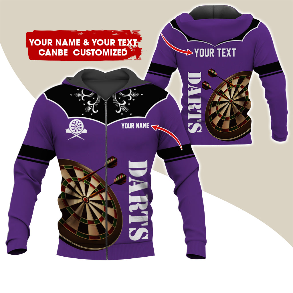 Customized Name & Text Darts Premium Zip Hoodie, Personalized Dartboard Zip Hoodie For Men & Women - Gift For Darts Lovers, Darts Players