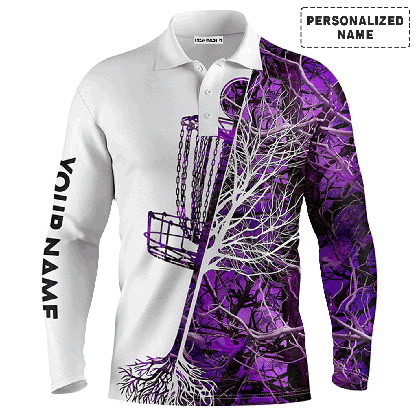 Custom Golf Long Sleeve Men Polo Shirt, Custom Name Pink Camo Disc Golf Basket Apparel Men Polo Shirt - Perfect Gift For Men, Golf Lover