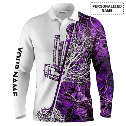Custom Golf Long Sleeve Men Polo Shirt, Custom Name Pink Camo Disc Golf Basket Apparel Men Polo Shirt - Perfect Gift For Men, Golf Lover