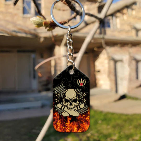 Skull Bowling In Fire Acrylic Keychain For Bowling Players - Christmas Gift For Bowling Lovers, Bowling Team, Family, Friends