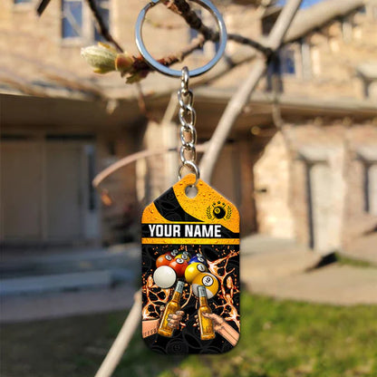 Custom Name Billiard 9 Ball Billiard And Beer That's Why I'm Here Acrylic Keychain - Christmas Gift For Billiard Lovers, Billiard Team Players