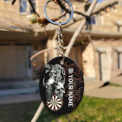 Skull Dartboard Personalized Name 3D Dragon And Darts Acrylic Keychain - Christmas Gift For Darts Lovers, Darts Team Players