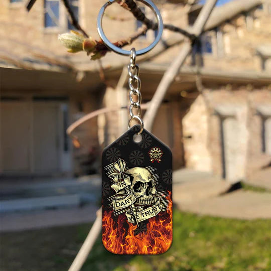 Skull In Fire In Dart We Trust Darts Acrylic Keychain For Darts Players - Christmas Gift For Darts Lovers, Darts Team, Family, Friends