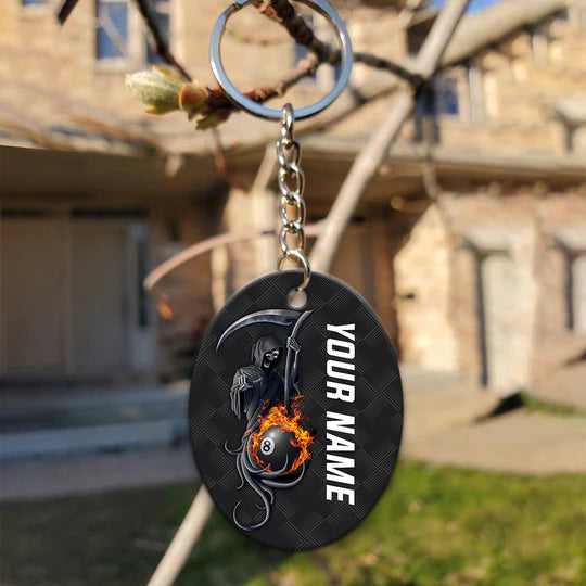 Grim Reaper Billiard Pool 8 Ball Hello Darkness Customized Name Acrylic Keychain - Christmas Gift For Billiard Lovers, Billiard Players