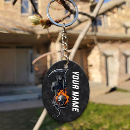 Grim Reaper Billiard Pool 8 Ball Hello Darkness Customized Name Acrylic Keychain - Christmas Gift For Billiard Lovers, Billiard Players
