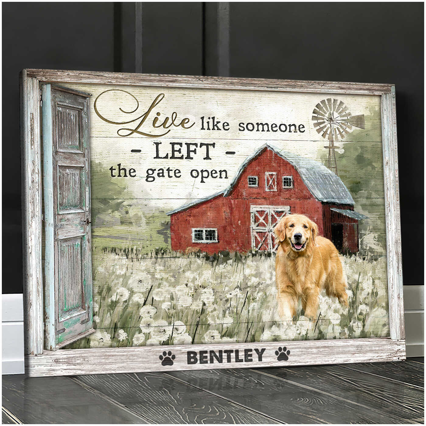 Custom Name & Photo Dog Premium Wrapped Landscape Canvas, Live Like Someone Left The Gate Open Personalized Dog Canvas - Perfect Gift For Dog Lovers