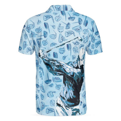 Men Golf Polo Shirt - Golf Swing Abstract With Golf Club Header Pattern Golf Polo Shirt, Sky Blue Golf Shirt For Men, Golfers