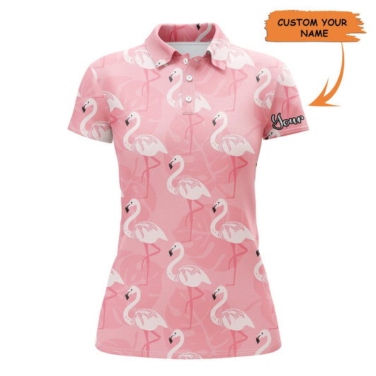 Customized Name Golf Women Polo Shirts, Pink Flamingo Pattern Personalized Women Golf Polo Shirts - Perfect Gift For Golfers, Golf Lovers