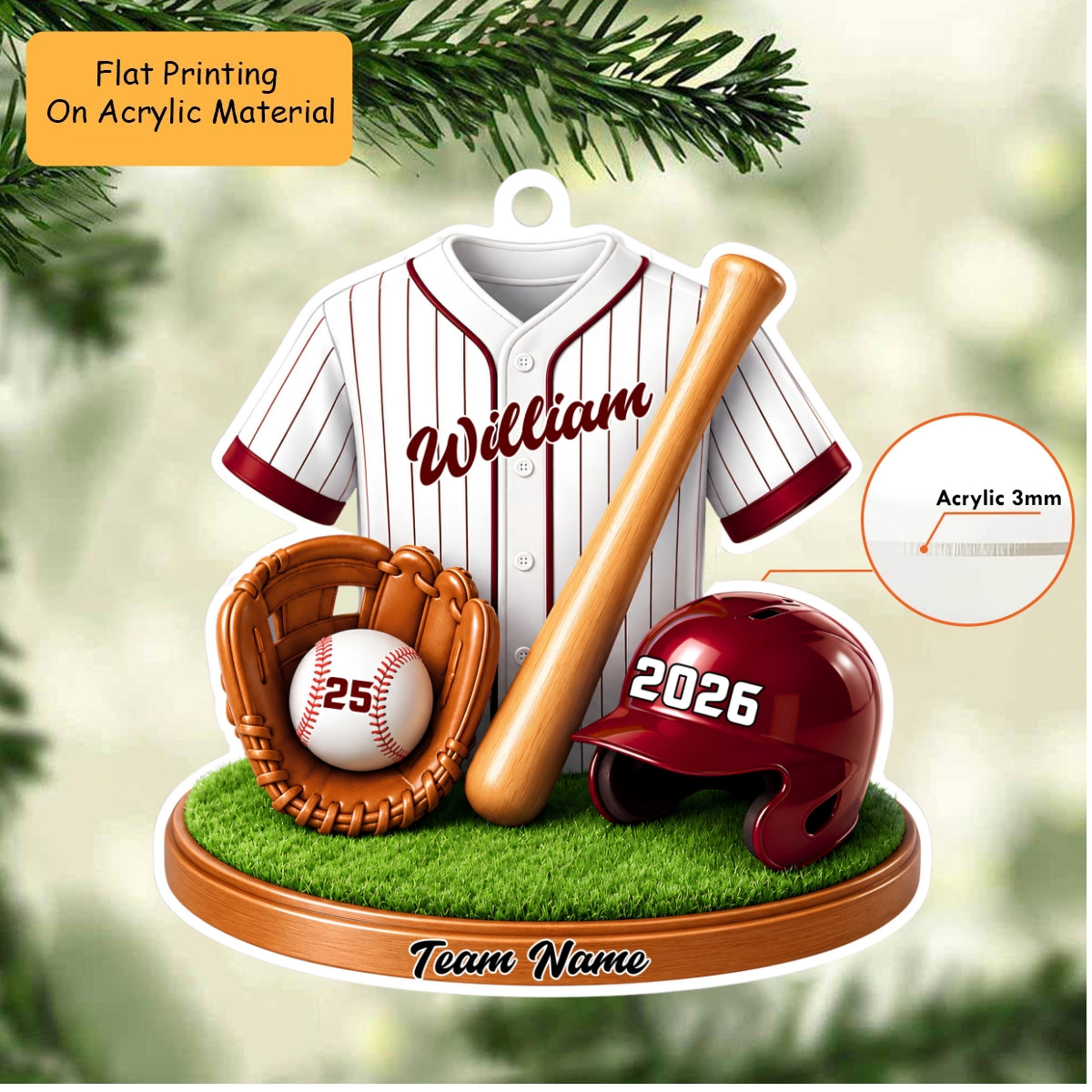 Personalized Baseball Christmas Flat Printed Acrylic Ornament, Baseball Things, Custom Ornament Christmas Gift, Keychain Baseball, Car Ornament Baseball
