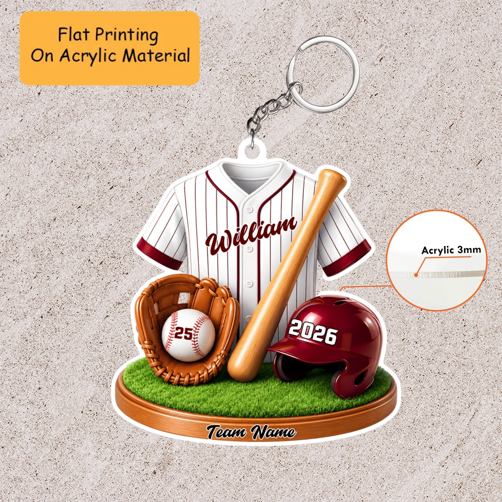 Personalized Baseball Christmas Flat Printed Acrylic Ornament, Baseball Things, Custom Ornament Christmas Gift, Keychain Baseball, Car Ornament Baseball