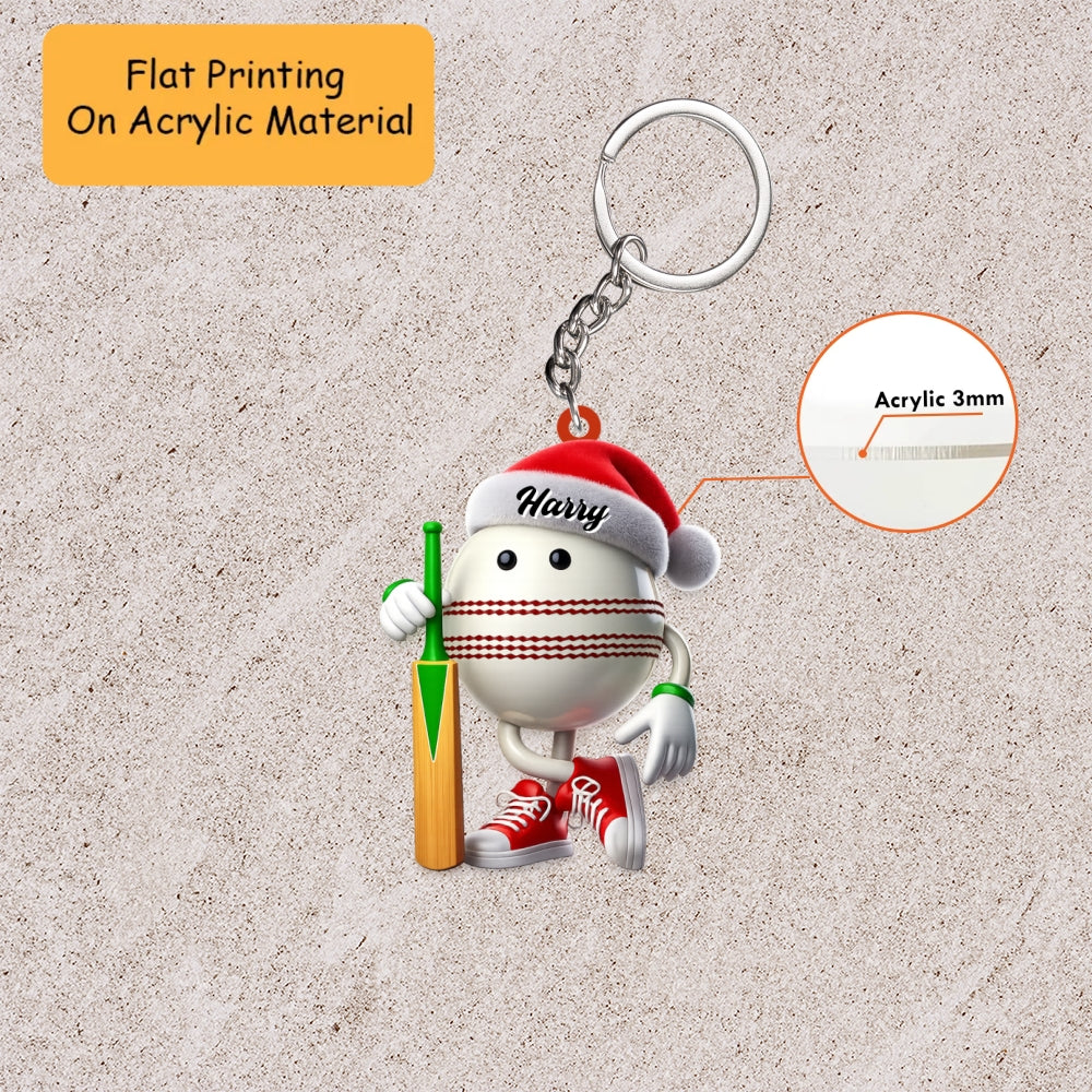 Personalized Cricket Christmas Ornament, Christmas Cartoon Cricket Ball, Custom Ornament Christmas Gift, Keychain Cricket, Car Ornament Cricket