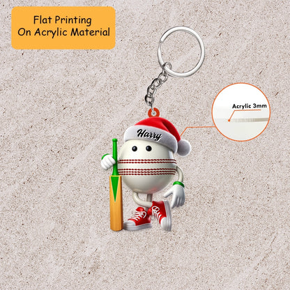 Personalized Cricket Christmas Ornament, Christmas Cartoon Cricket Ball, Custom Ornament Christmas Gift, Keychain Cricket, Car Ornament Cricket