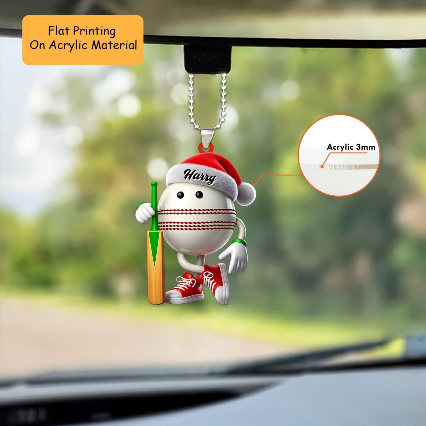 Personalized Cricket Christmas Ornament, Christmas Cartoon Cricket Ball, Custom Ornament Christmas Gift, Keychain Cricket, Car Ornament Cricket