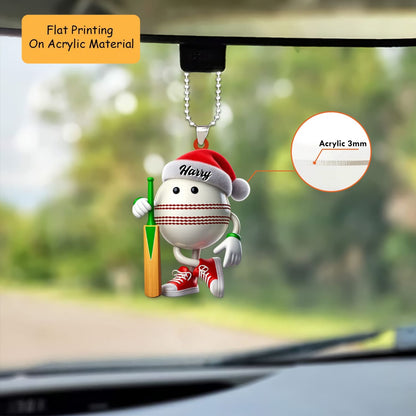 Personalized Cricket Christmas Ornament, Christmas Cartoon Cricket Ball, Custom Ornament Christmas Gift, Keychain Cricket, Car Ornament Cricket