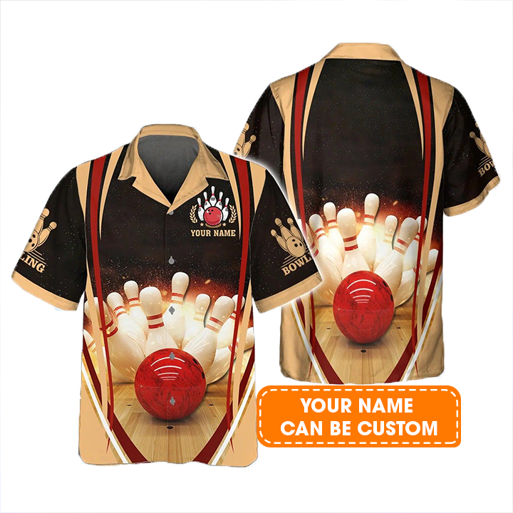 Bowling Hawaiian Shirt Custom Name - Bowling Strike Hit Fire Explosion Concept Personalized Aloha Hawaiian Shirt - Gift For Friend, Family, Bowling Lovers