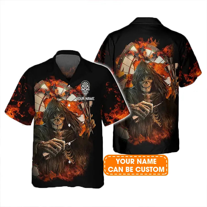 Darts Hawaiian Shirt Custom Name, Skull Reaper Darts Personalized Aloha Hawaiian Shirts - Gift For Friend, Family