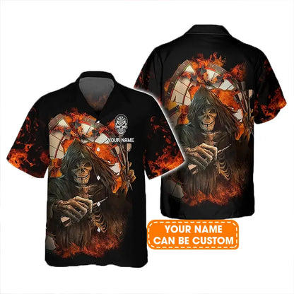 Darts Hawaiian Shirt Custom Name, Skull Reaper Darts Personalized Aloha Hawaiian Shirts - Gift For Friend, Family
