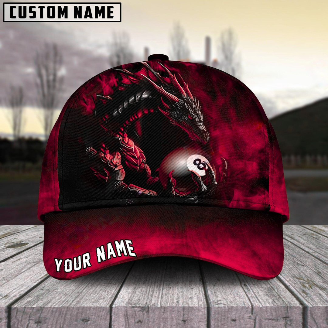 Customized Billiard Cap, Billiard Pool Ball 8 Aero Dragon Personalized Name 3D Hats, Best Billiard Pool Hat For Billiard Players (6 Colors)