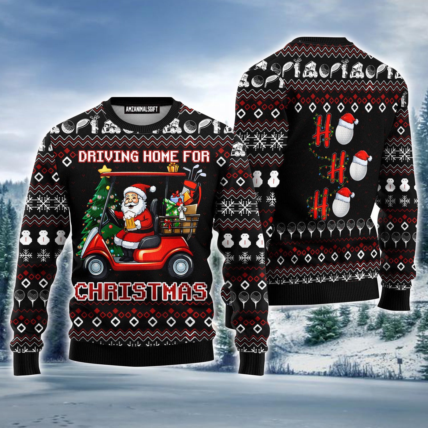 Santa Drinking And Driving Home For Christmas Ugly Christmas Sweater For Men & Women, Golf Outfit For Christmas New Year Autumn Winter