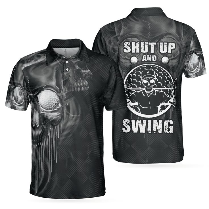 Men Golf Polo Shirt - Scary Skull Golf Men Polo Shirt, Golf Shut Up Shirt Design For Men, Best Halloween Golf Gift For Men, Golfers