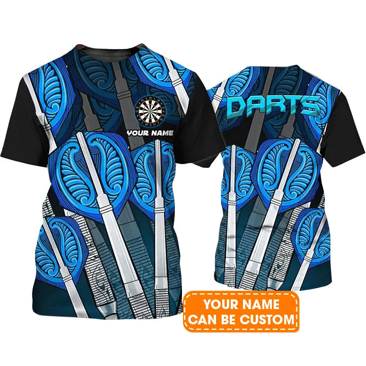 Customized Name Darts T Shirt, Blue Darts Shirt Personalized Name T Shirt For Men  - Perfect Gift For Darts Game Lovers, Darts Players