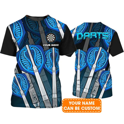Customized Name Darts T Shirt, Blue Darts Shirt Personalized Name T Shirt For Men  - Perfect Gift For Darts Game Lovers, Darts Players