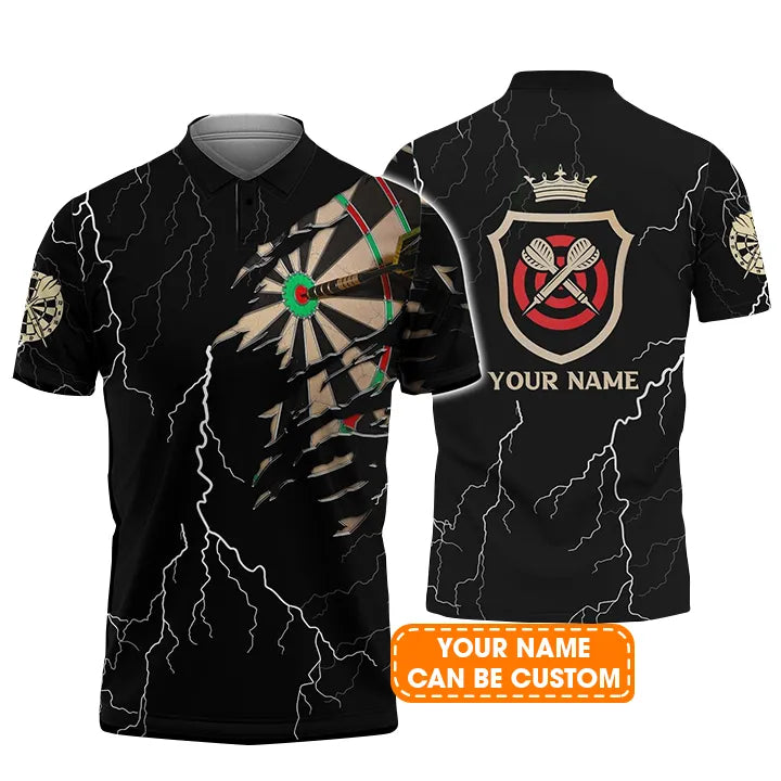 Darts Custom Name Men's Long Sleeve Polo Shirt, Darts Target Personalized Long Sleeve Polo Shirt