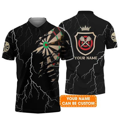 Darts Custom Name Men's Long Sleeve Polo Shirt, Darts Target Personalized Long Sleeve Polo Shirt