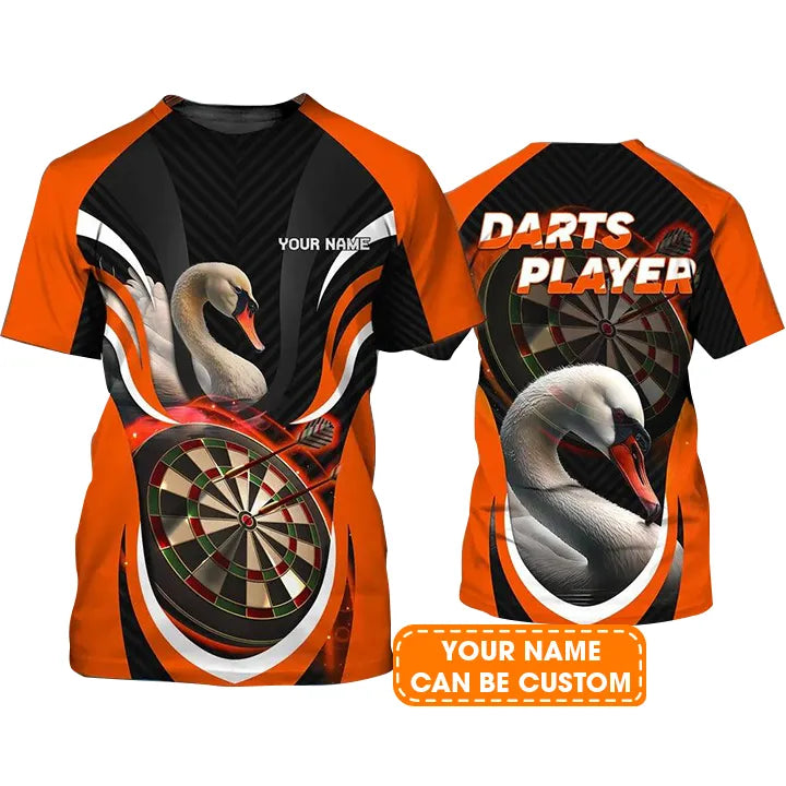 Customized Darts T Shirt, Orange Bullseye Dartboard Personalized Name Swan T Shirt For Men  - Perfect Gift For Darts Game Lovers, Darts Players