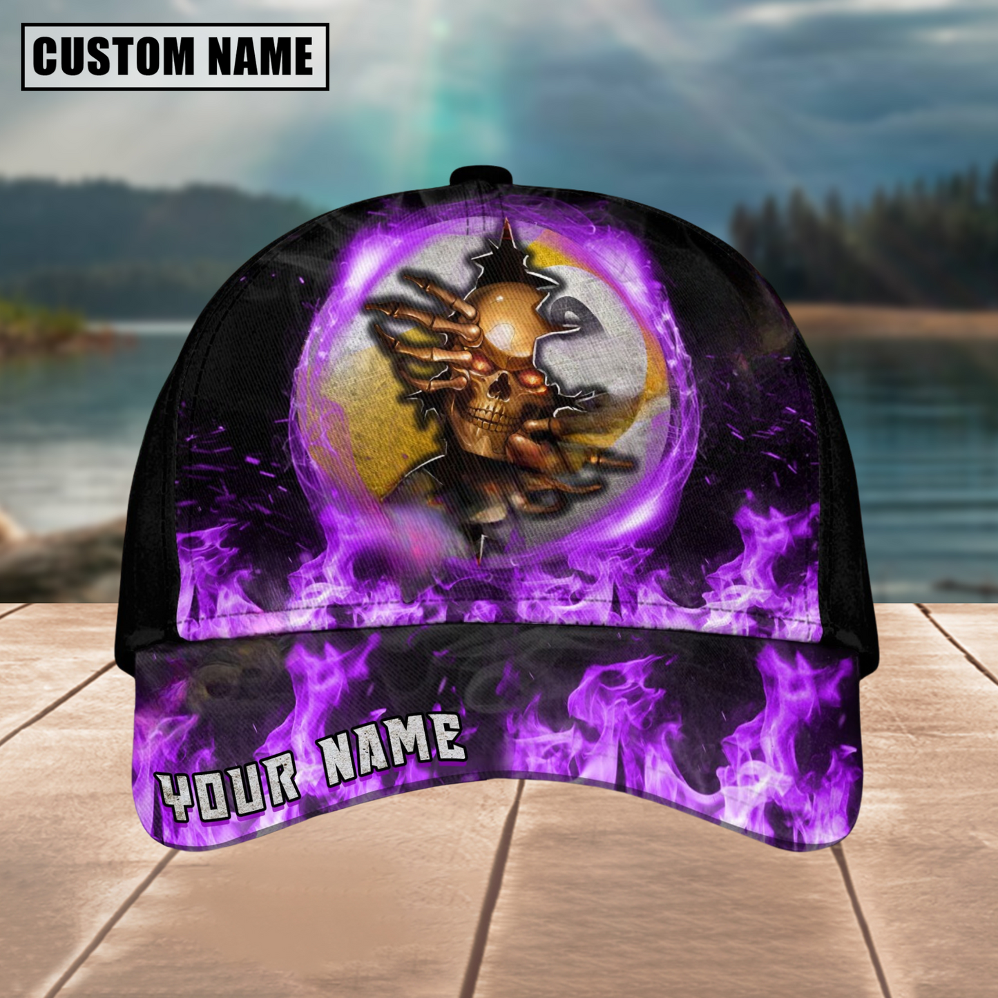 Customized Billiard Cap, Billiard Pool Ball 9 Fire Skull Crack Personalized Name 3D Hats, Best Billiard Pool Hat For Billiard Players (4 Colors)