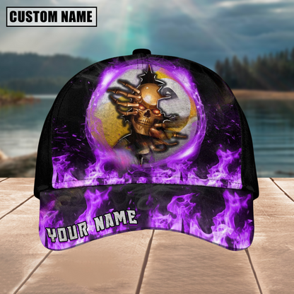 Customized Billiard Cap, Billiard Pool Ball 9 Fire Skull Crack Personalized Name 3D Hats, Best Billiard Pool Hat For Billiard Players (4 Colors)