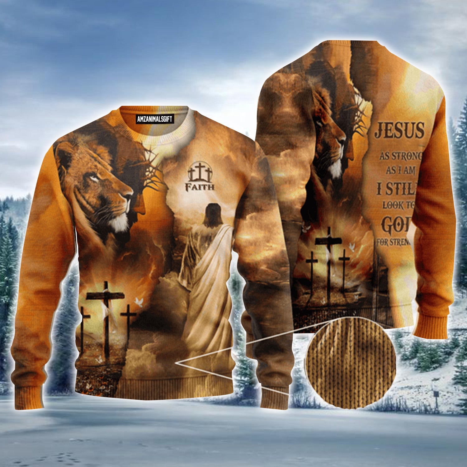 Faith Jesus Lion Cross As Strong As I Am Urly Sweater, Christmas Sweater For Men & Women - Perfect Gift For New Year, Winter, Christmas