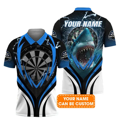 Customized Darts Polo Shirt, Bullseye Dartboard, Personalized Name Shark And Darts Polo Shirt For Men - Perfect Gift For Darts Lovers, Darts Players