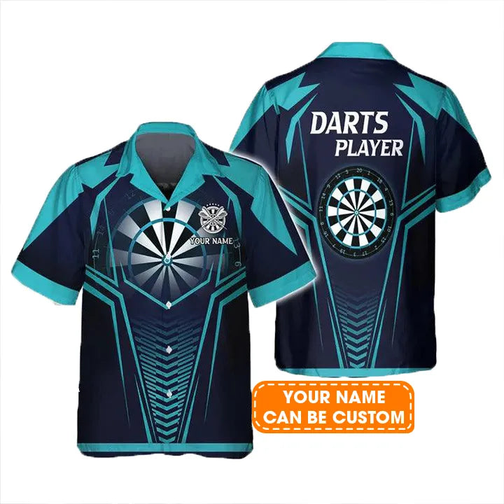 Customized Name Darts Hawaiian Shirt, Dartboard And Arrow Blue, Personalized Name Hawaiian Shirt For Men - Perfect Gift For Darts Lovers, Darts Players