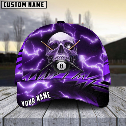 Customized Billiard Cap, Billiard Pool Ball 8 Deadly Thunder Skull Personalized Name 3D Hats, Best Billiard Pool Hat For Billiard Players (6 Colors)