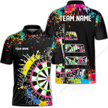 Custom Funny Dartboards Colorful Paint Quarter Zip Polo Team Shirts,  Custom Aim Shoot Swear Repeat Darts Team Jerseys Uniform