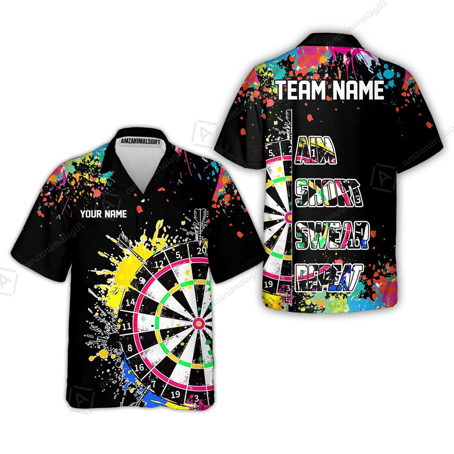 Custom Funny Dartboards Colorful Paint Quarter Zip Polo Team Shirts,  Custom Aim Shoot Swear Repeat Darts Team Jerseys Uniform