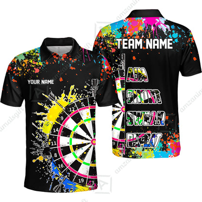 Custom Funny Dartboards Colorful Paint Quarter Zip Polo Team Shirts,  Custom Aim Shoot Swear Repeat Darts Team Jerseys Uniform