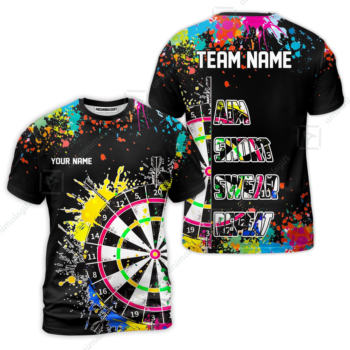 Custom Funny Dartboards Colorful Paint Quarter Zip Polo Team Shirts,  Custom Aim Shoot Swear Repeat Darts Team Jerseys Uniform