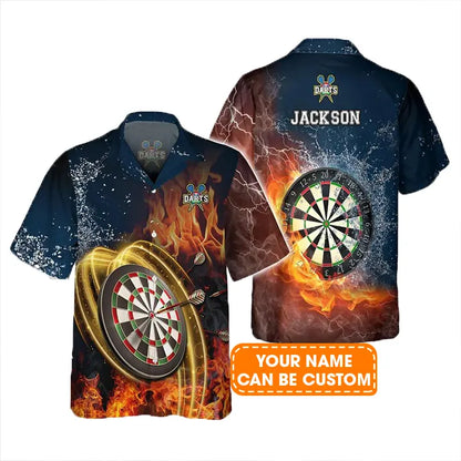 Customized Darts Hawaiian Shirt, Darts On Fire, Personalized Name Hawaiian Shirt For Men - Perfect Gift For Darts Lovers, Darts Players